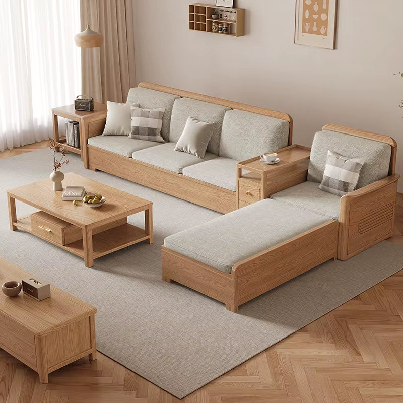 Modern Nordic Ash Wood Solid Sofa Set for Stylish Living Rooms - Perfect for Small and Large Apartments