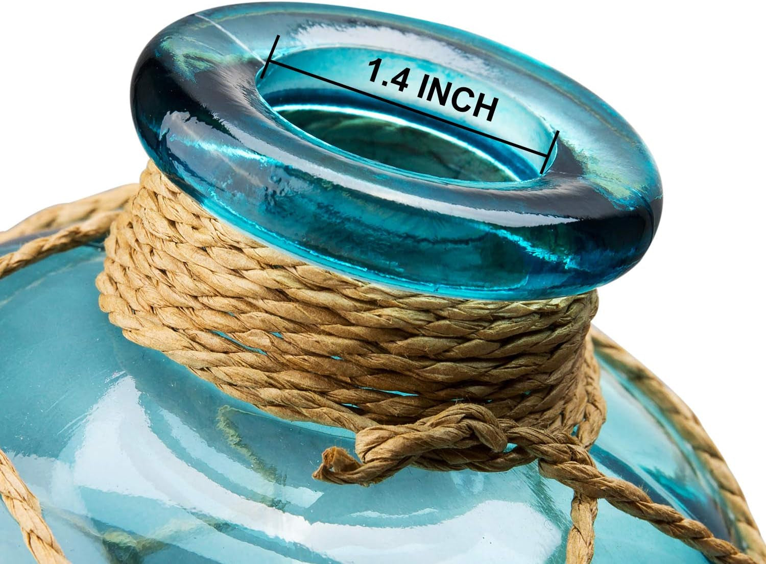 Rustic Glass Bottle Vase – Decorative Blue Flower Vase with Creative Rope Net (Large)