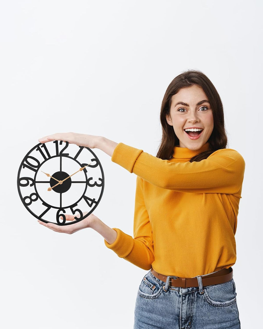 Modern Farmhouse Black Metal Wall Clock – Silent Battery Operated (Indoor/Outdoor, Large Analog Design)