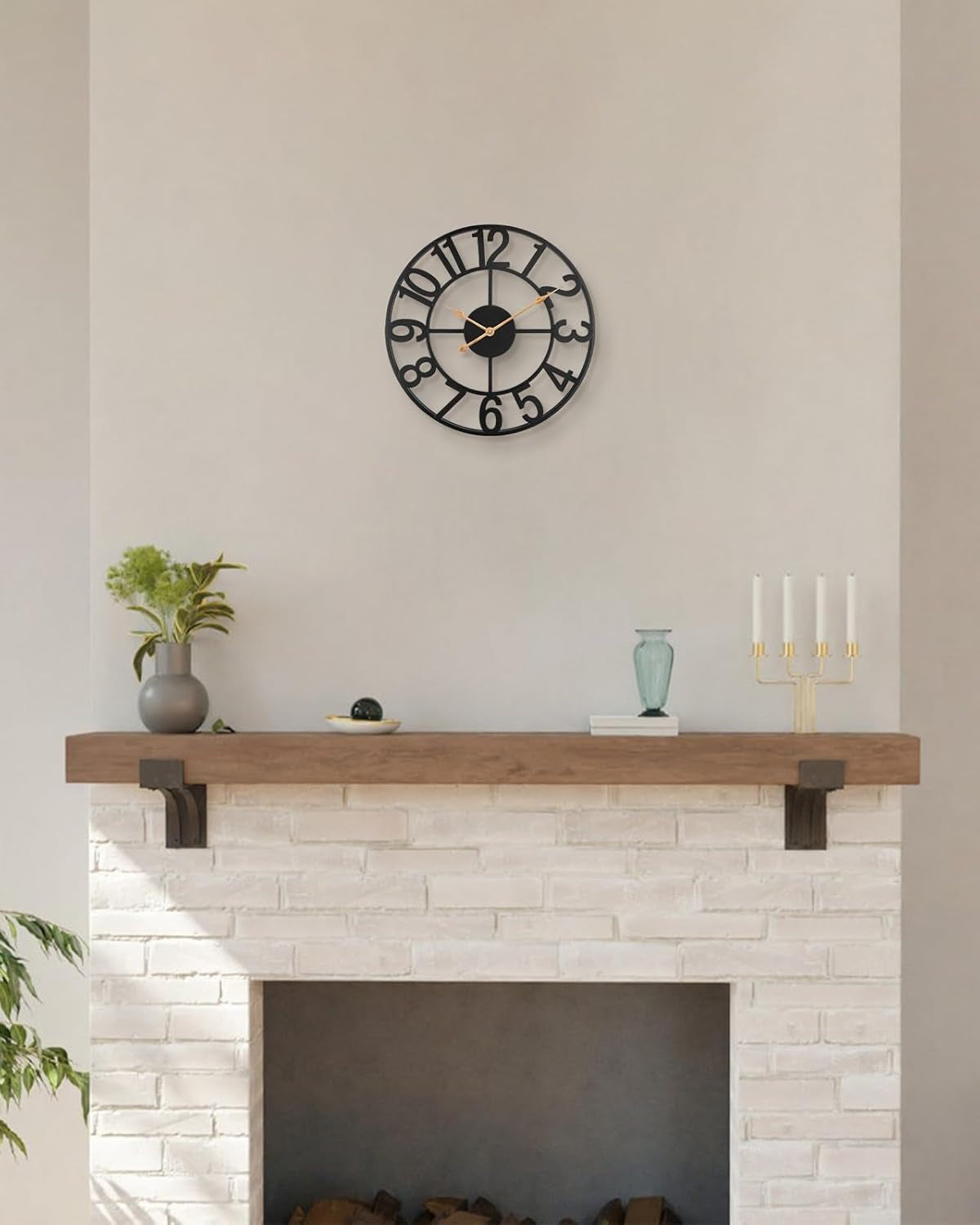 Modern Farmhouse Black Metal Wall Clock – Silent Battery Operated (Indoor/Outdoor, Large Analog Design)