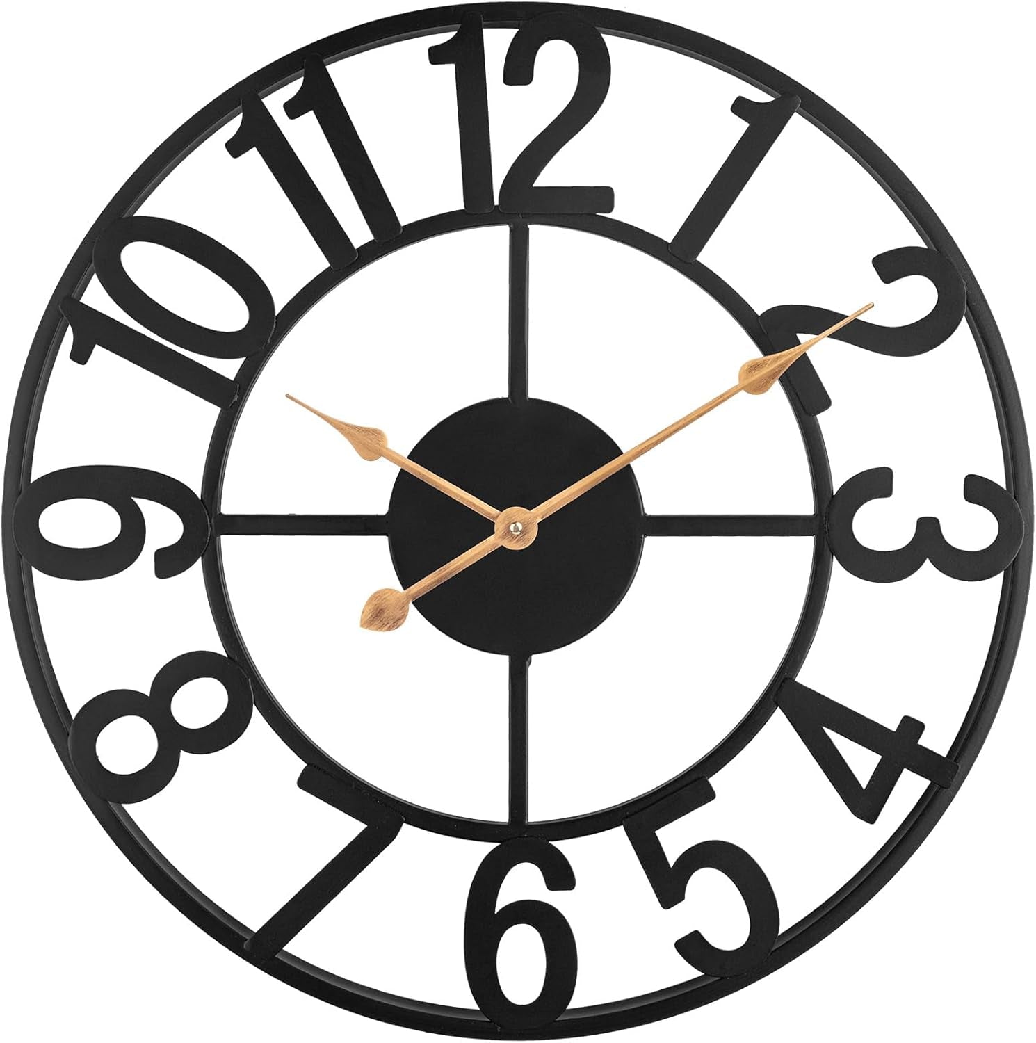 Modern Farmhouse Black Metal Wall Clock – Silent Battery Operated (Indoor/Outdoor, Large Analog Design)