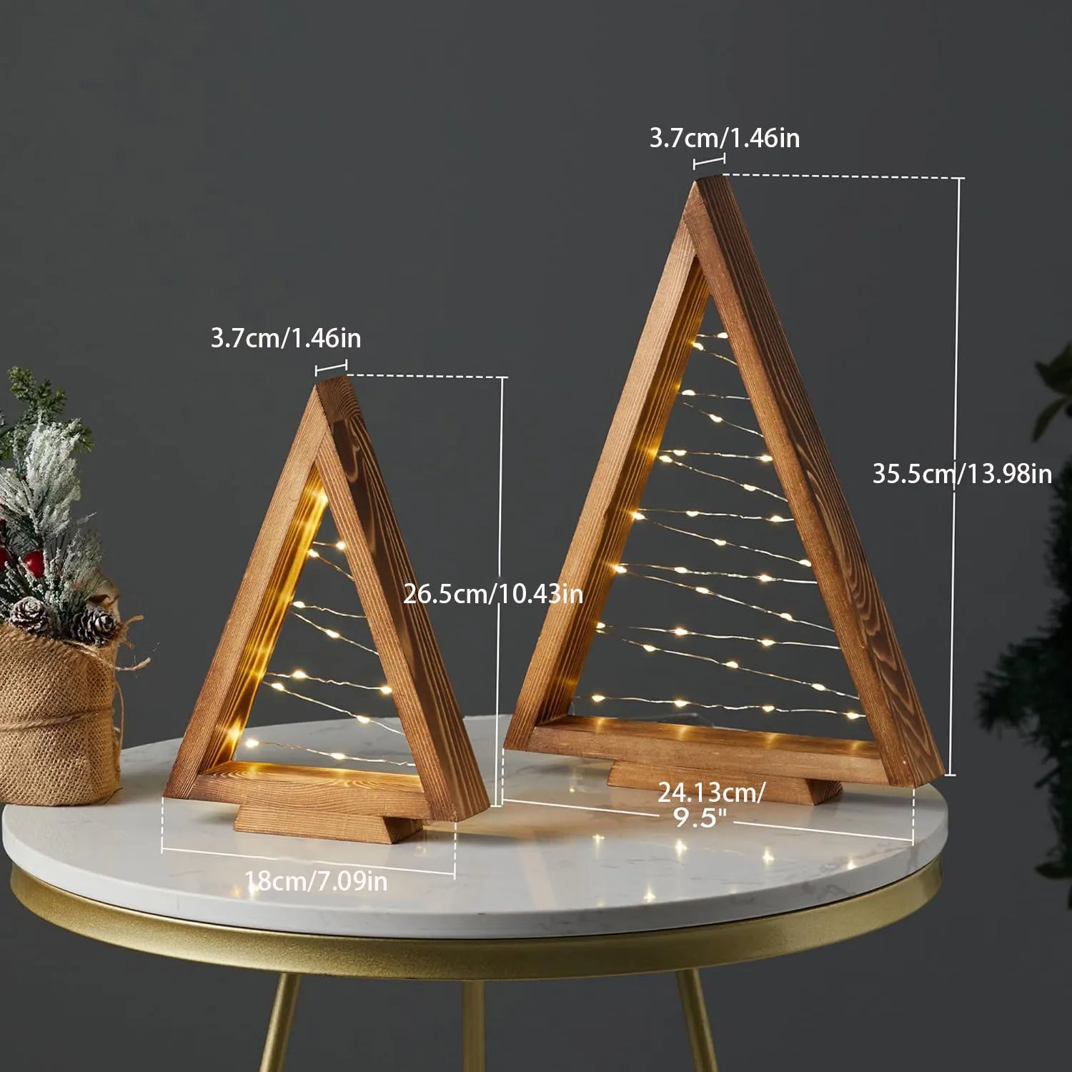 Southern Bloom Wooden Lighted Christmas Trees – 2-Piece Modern Farmhouse Tabletop Décor Set for Mantels, Shelves & Holiday Displays