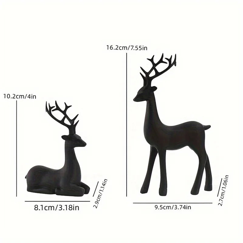 Modern Matte Black Reindeer Figurines