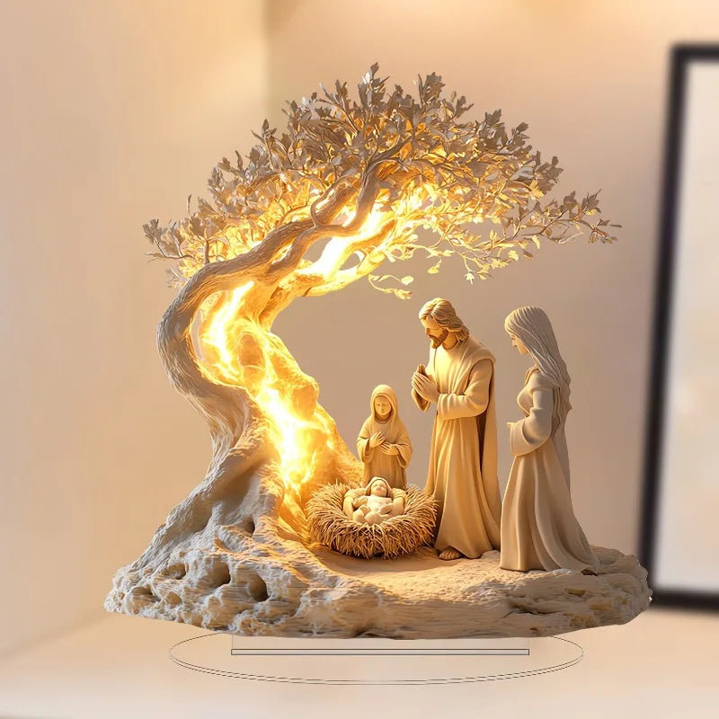 Southern Bloom Acrylic Nativity Scene Décor – Clear Holy Family Desktop Ornament for Tabletop or Living Room Christmas Display