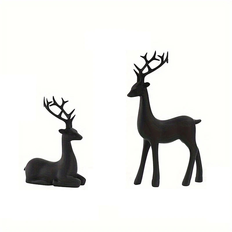 Modern Matte Black Reindeer Figurines