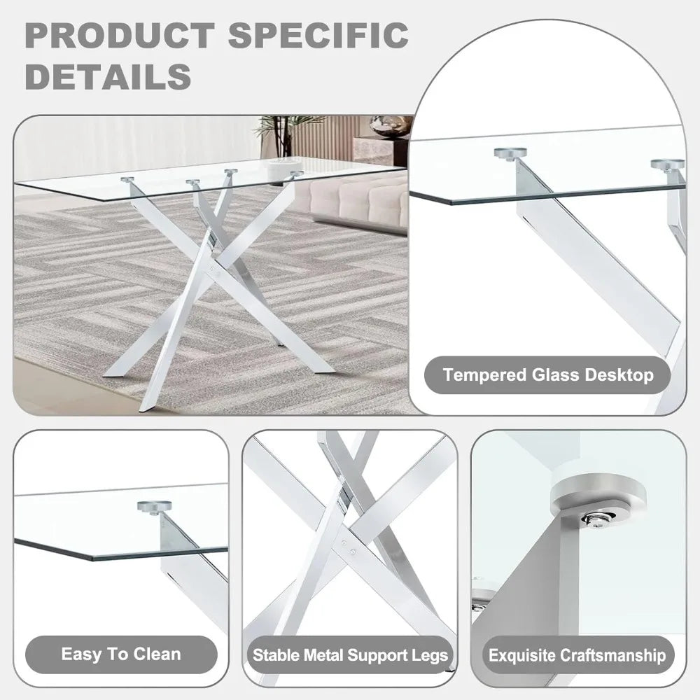 Southern Bloom 51‑Inch Glass Dining Table Set – 5‑Piece Modern Dining & Kitchen Ensemble with Rectangular Table and 4 Velvet Chairs