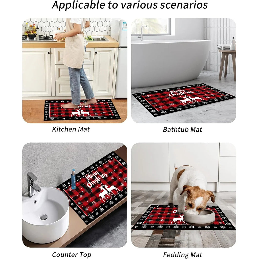 Christmas Plaid Kitchen Runner – Anti‑Slip Holiday Floor Mat for Kitchen Décor