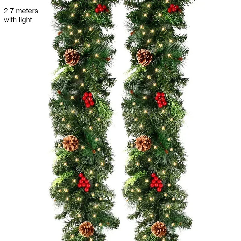 Southern Bloom 2.7M Pre-Lit Christmas Garland with Pinecones & Red Berries – Handmade Artificial Rattan Wreath for Doors, Mantels & Holiday Decor