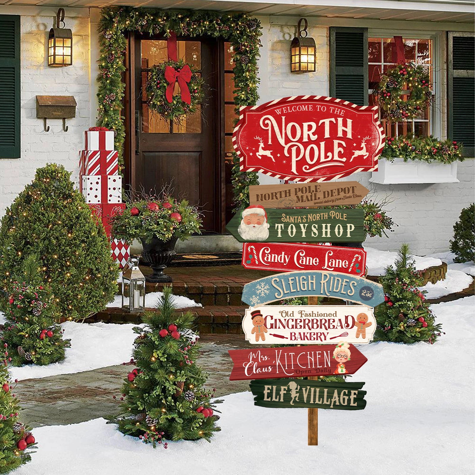 Southern Bloom North Pole Christmas Sign – Santa’s Workshop Holiday Decoration for Home, Porch, or Office