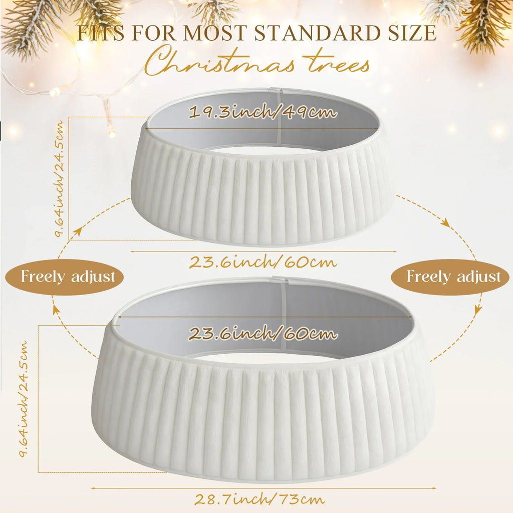 Southern Bloom White Faux Fur Christmas Tree Collar – Plush Tree Skirt Style Base Cover for 7.5ft–9ft Trees | Farmhouse Holiday Décor