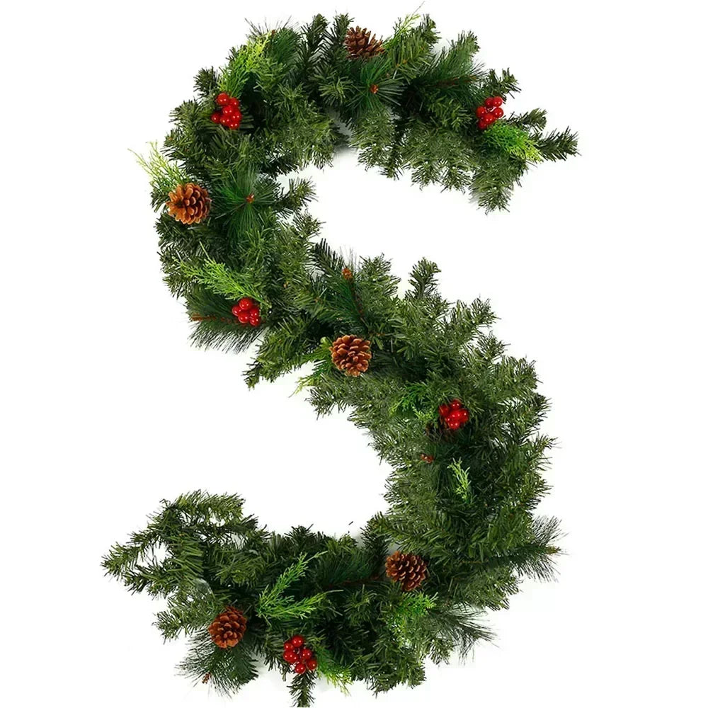 Southern Bloom Pre-Lit Christmas Garland with Pinecones & Red Berries – LED Artificial Rattan Wreath for Doors, Mantels, Trees & Stair Railings