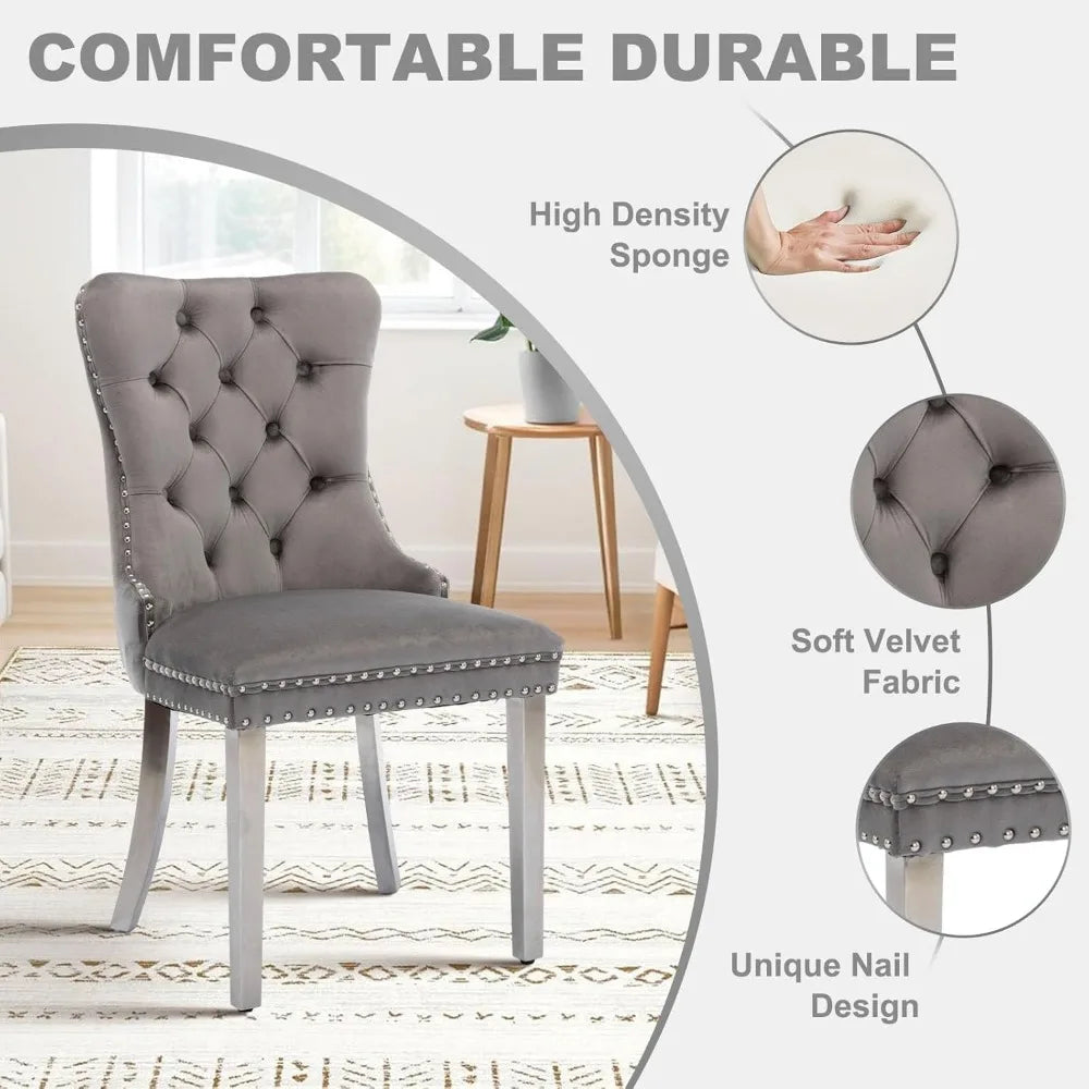 Southern Bloom 51‑Inch Glass Dining Table Set – 5‑Piece Modern Dining & Kitchen Ensemble with Rectangular Table and 4 Velvet Chairs