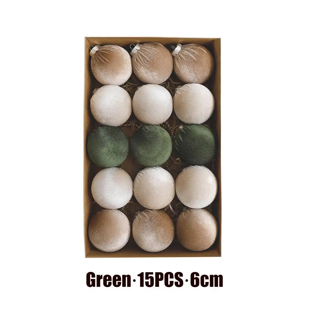 Velvet Christmas Ornaments Set – 15-Piece Hand-Painted Retro Bulbs