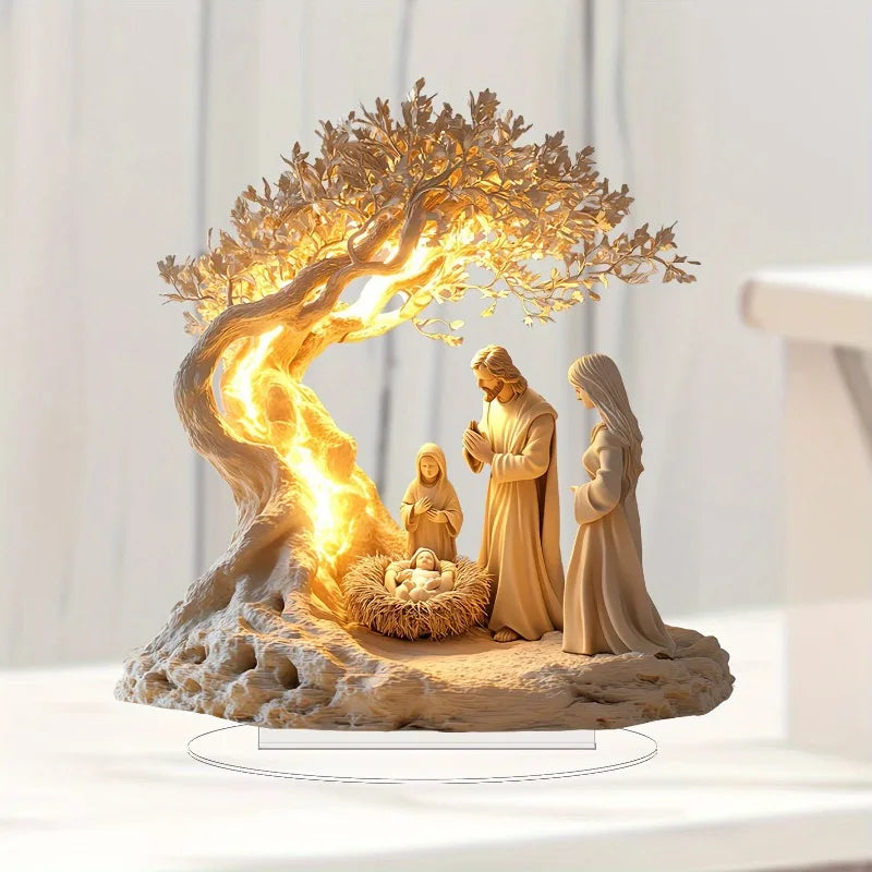 Southern Bloom Acrylic Nativity Scene Décor – Clear Holy Family Desktop Ornament for Tabletop or Living Room Christmas Display
