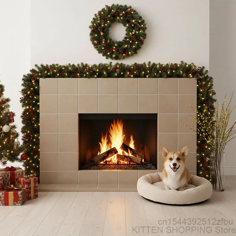 Southern Bloom 2.7M Pre-Lit Christmas Garland with Pinecones & Red Berries – Handmade Artificial Rattan Wreath for Doors, Mantels & Holiday Decor