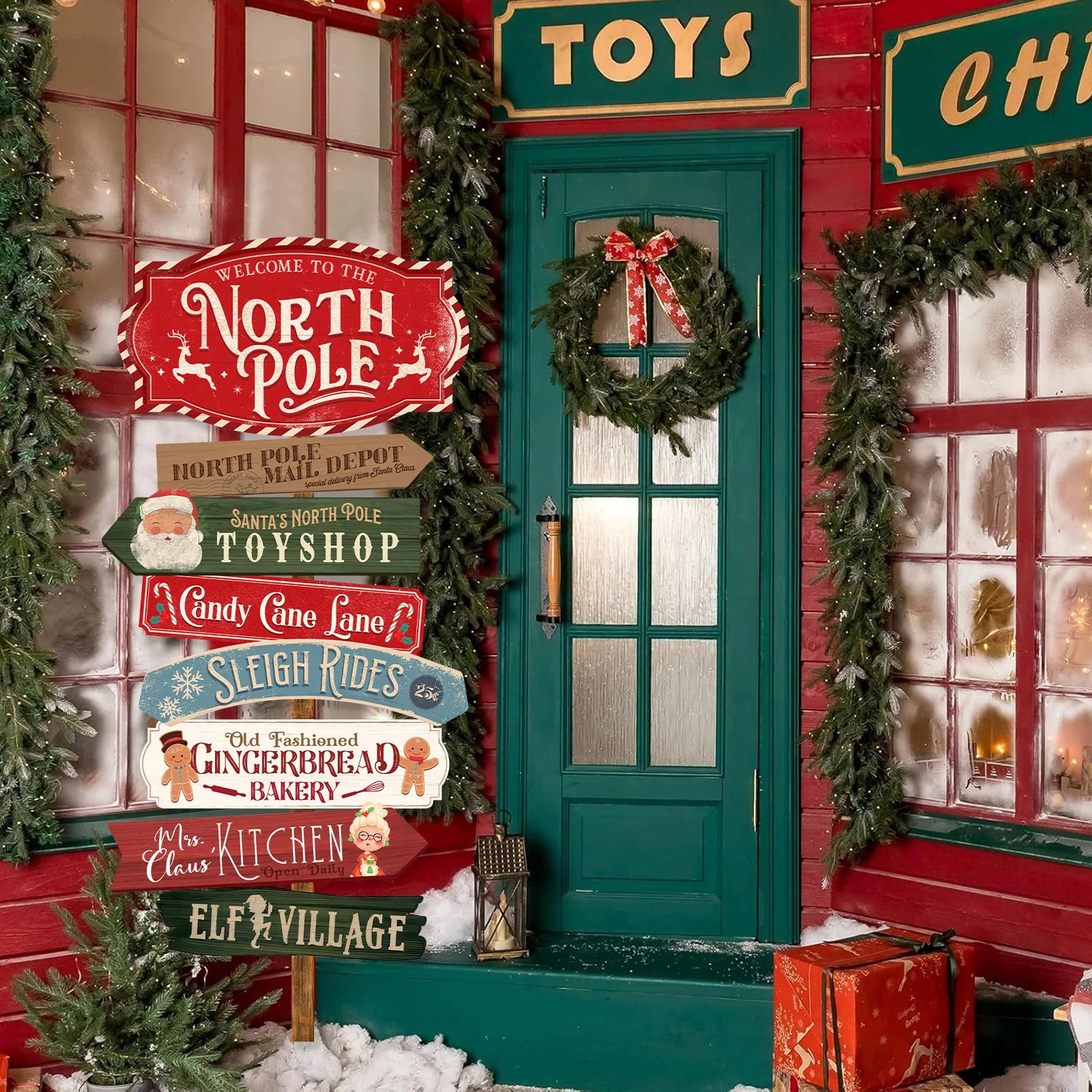 Southern Bloom North Pole Christmas Sign – Santa’s Workshop Holiday Decoration for Home, Porch, or Office