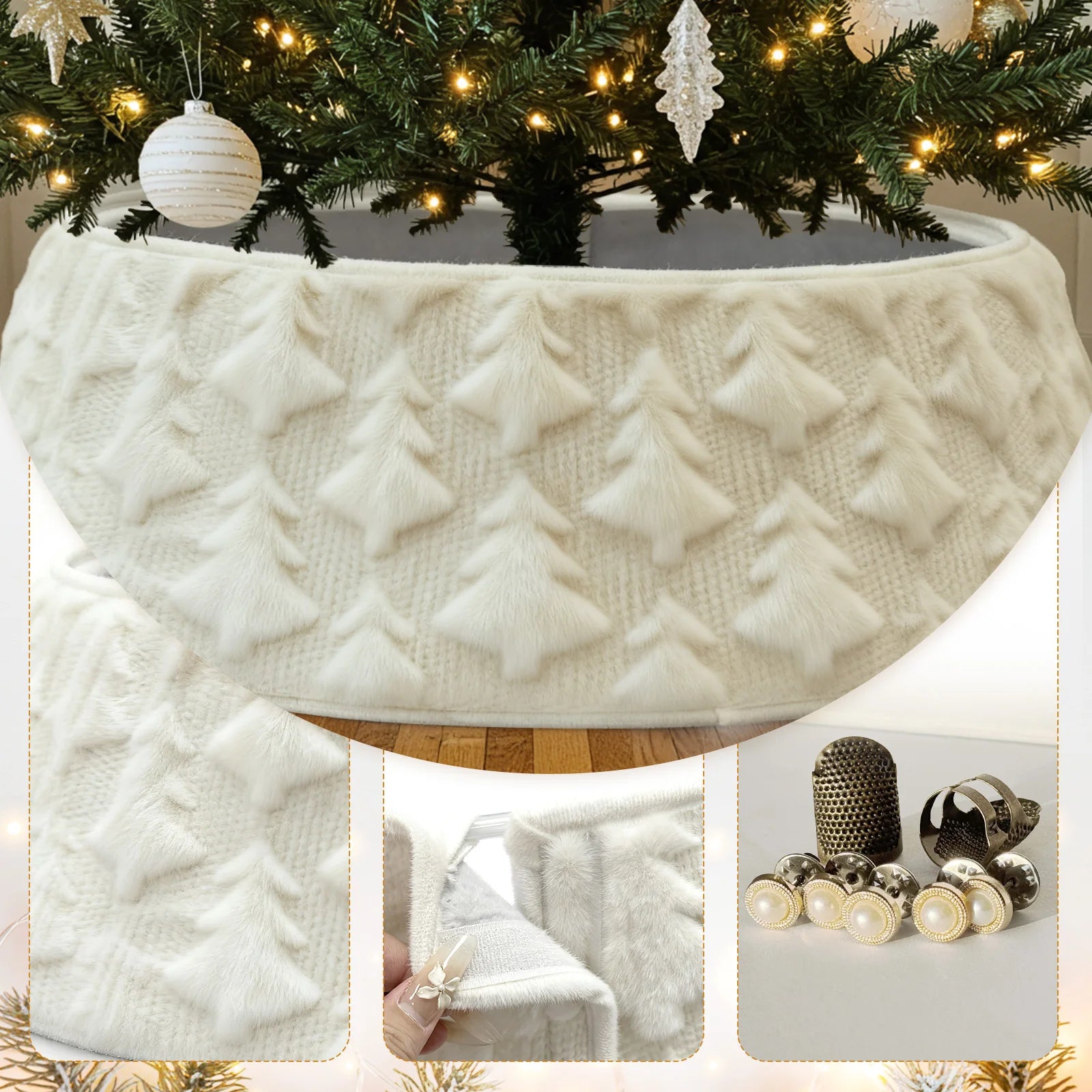 Southern Bloom White Faux Fur Christmas Tree Collar – Plush Tree Skirt Style Base Cover for 7.5ft–9ft Trees | Farmhouse Holiday Décor
