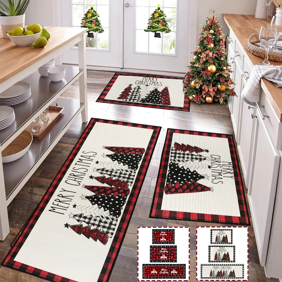 Christmas Plaid Kitchen Runner – Anti‑Slip Holiday Floor Mat for Kitchen Décor