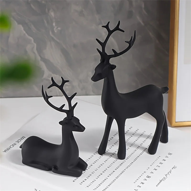 Modern Matte Black Reindeer Figurines