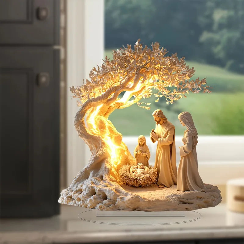Southern Bloom Acrylic Nativity Scene Décor – Clear Holy Family Desktop Ornament for Tabletop or Living Room Christmas Display