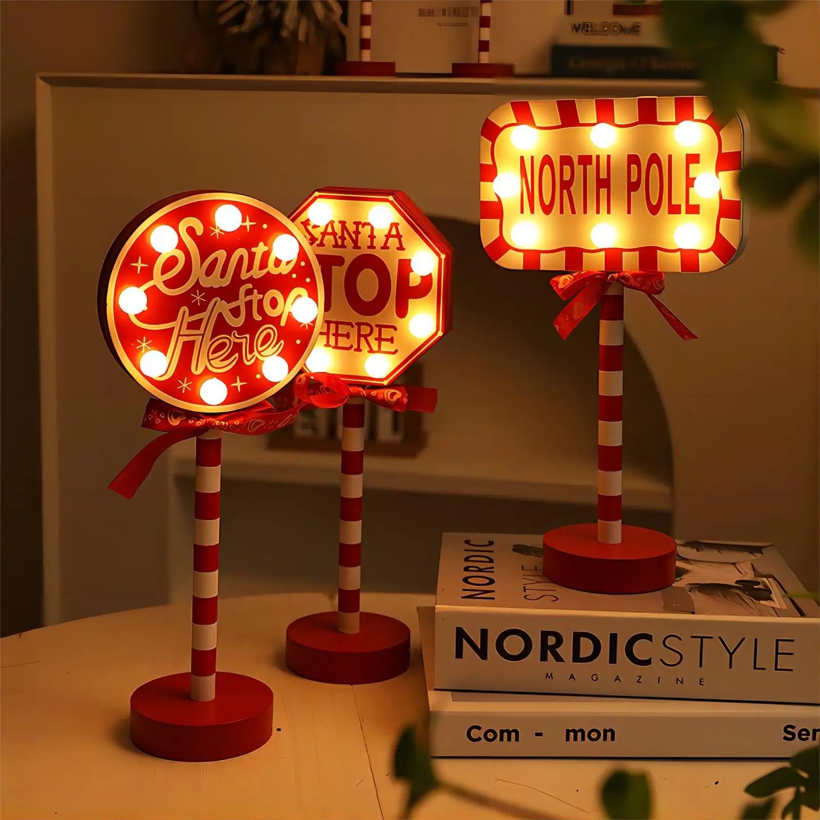 LED Santa Stop Here Sign Lamp
