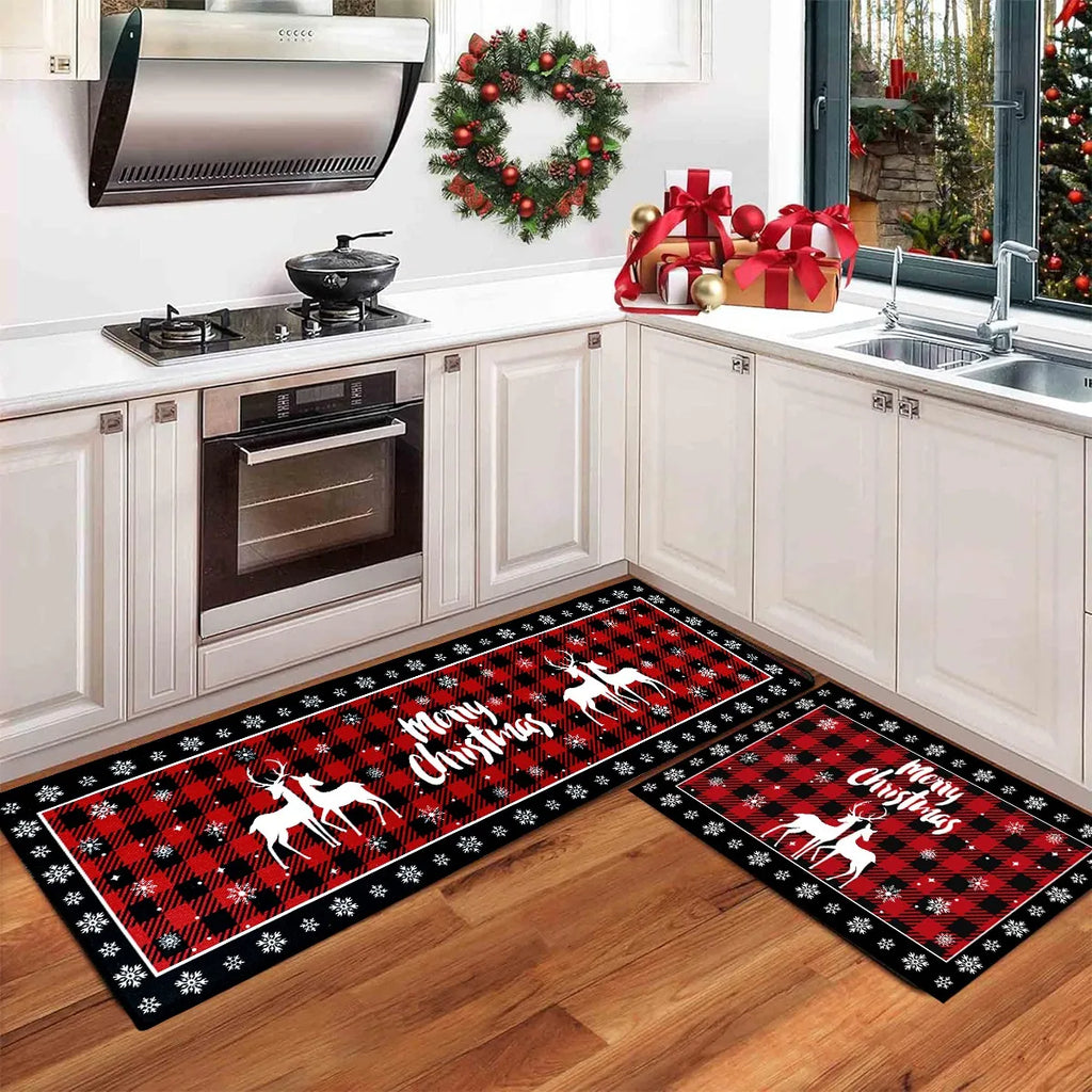 Christmas Plaid Kitchen Runner – Anti‑Slip Holiday Floor Mat for Kitchen Décor