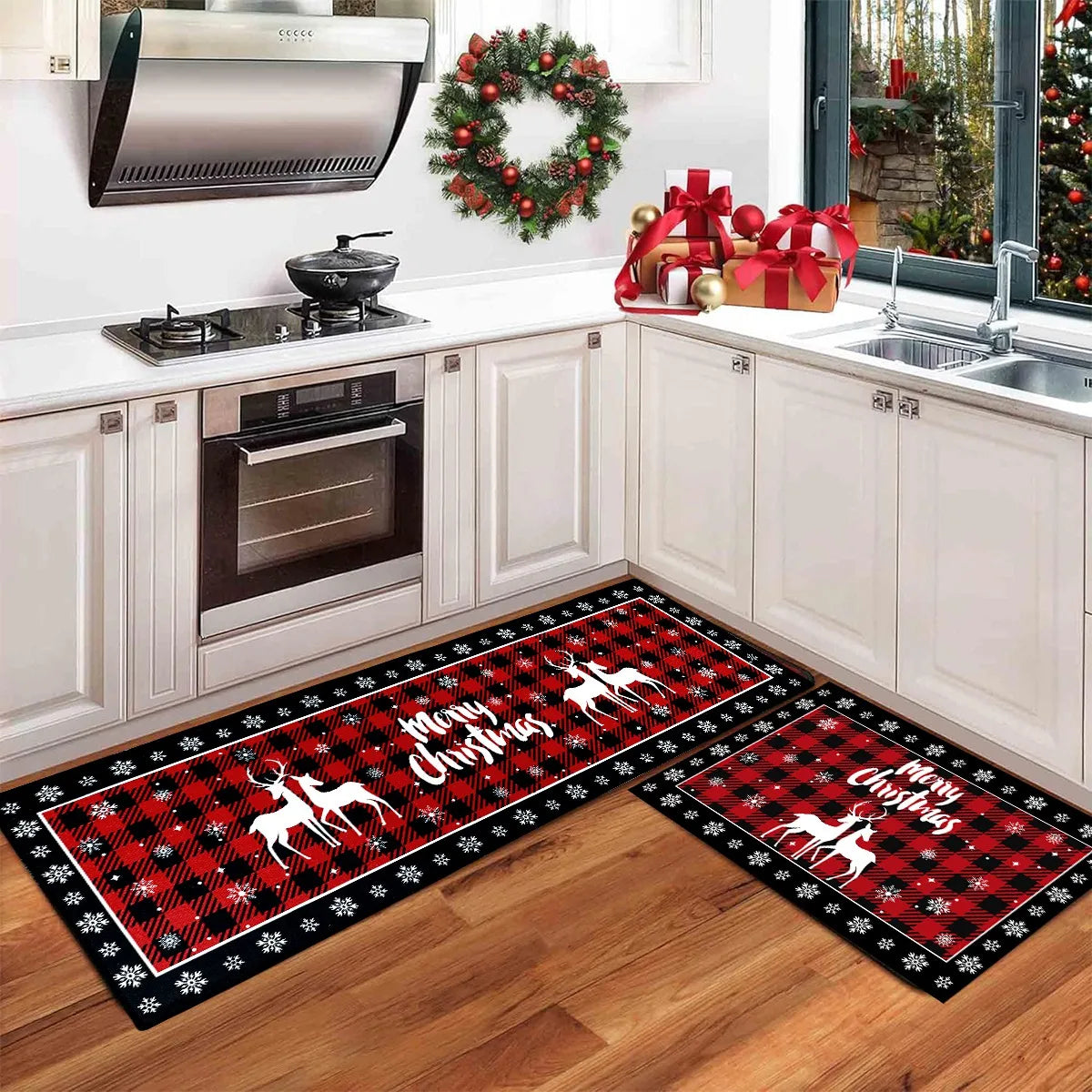 Christmas Plaid Kitchen Runner – Anti‑Slip Holiday Floor Mat for Kitchen Décor