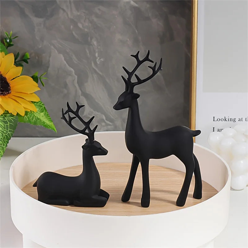 Modern Matte Black Reindeer Figurines