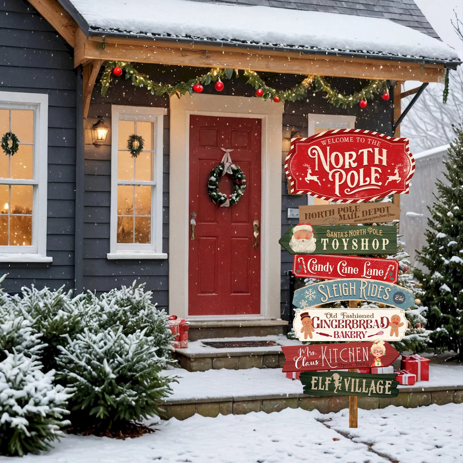 Southern Bloom North Pole Christmas Sign – Santa’s Workshop Holiday Decoration for Home, Porch, or Office