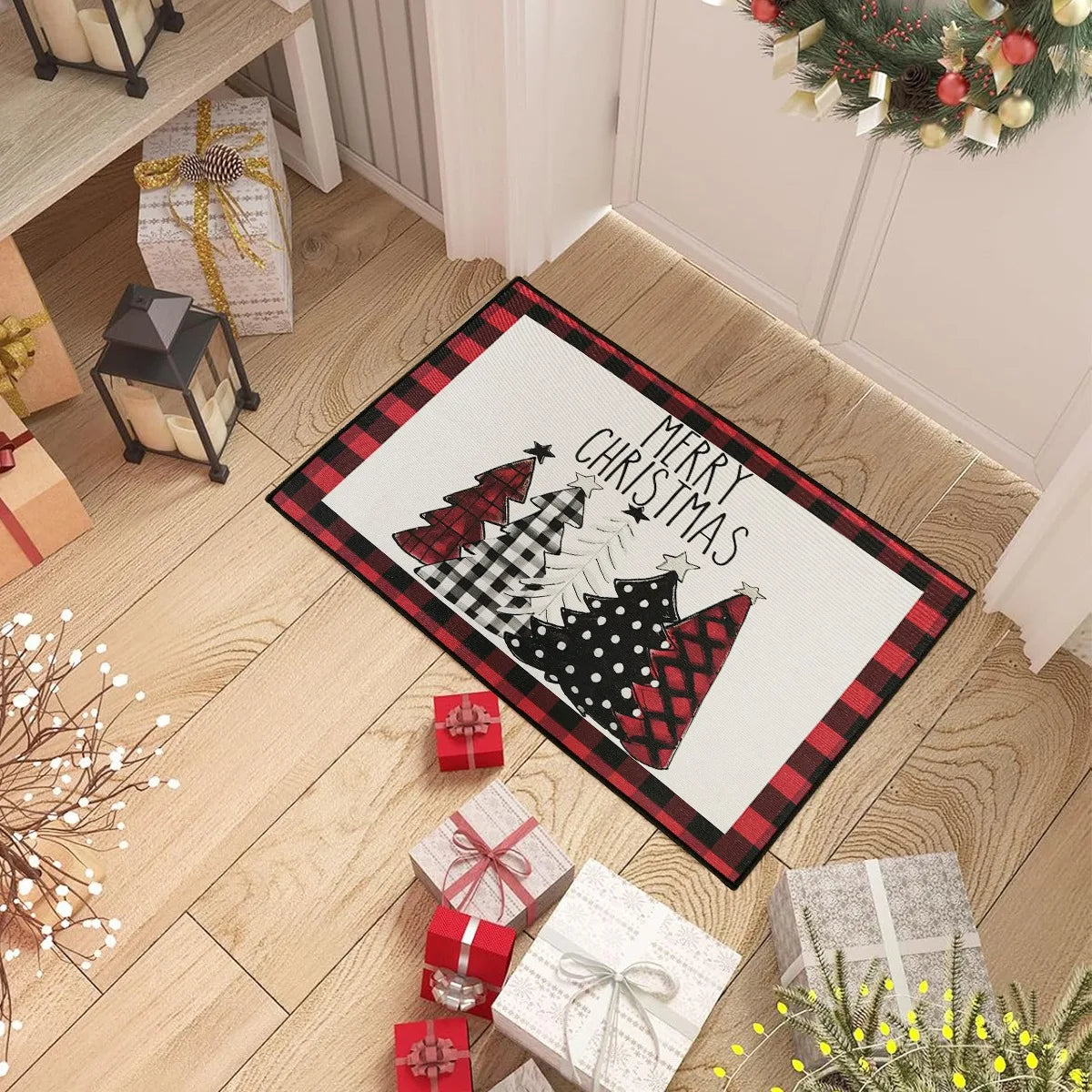 Christmas Plaid Kitchen Runner – Anti‑Slip Holiday Floor Mat for Kitchen Décor