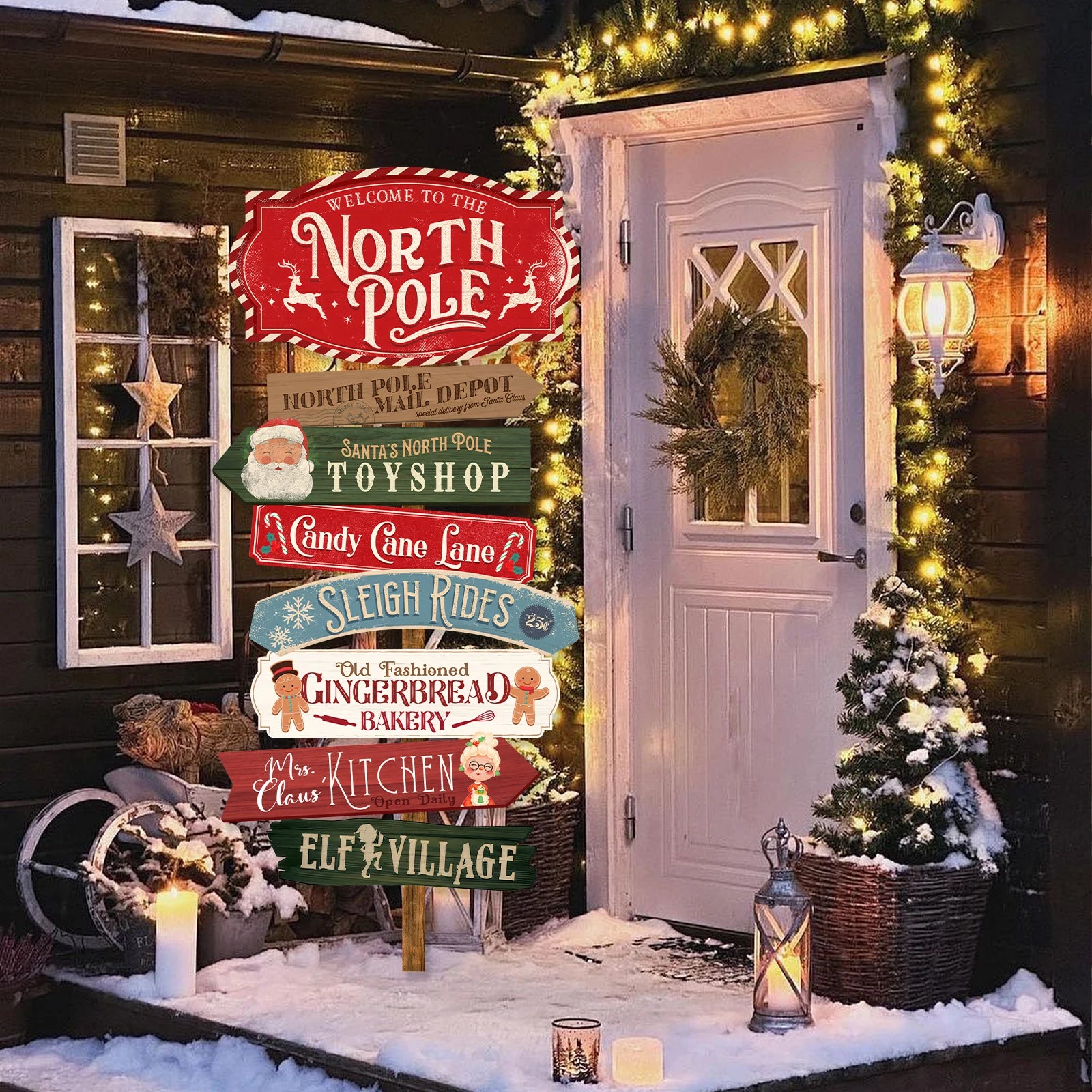 Southern Bloom North Pole Christmas Sign – Santa’s Workshop Holiday Decoration for Home, Porch, or Office