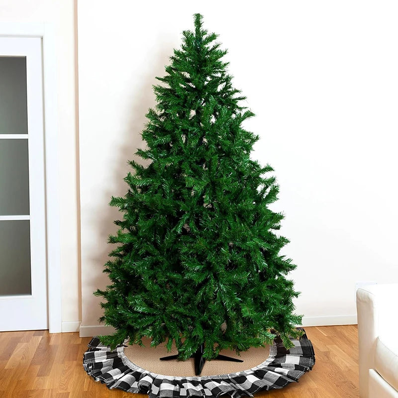 Rustic Burlap Christmas Tree Skirt with White Pom‑Pom Trim – Customizable Sizes