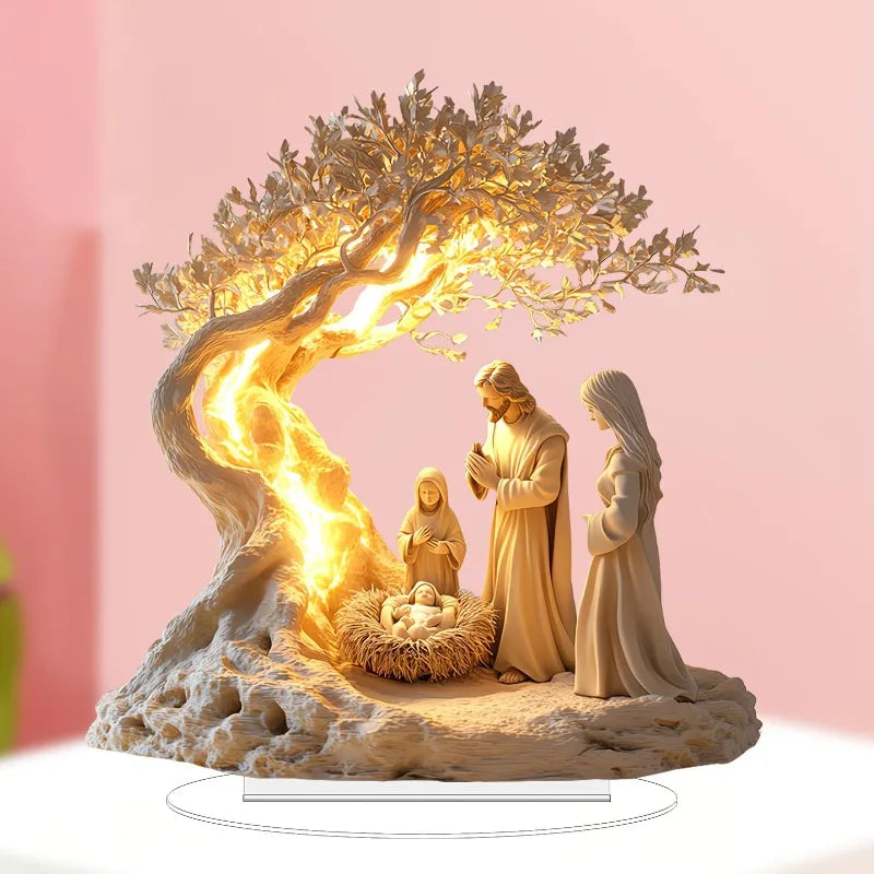 Southern Bloom Acrylic Nativity Scene Décor – Clear Holy Family Desktop Ornament for Tabletop or Living Room Christmas Display
