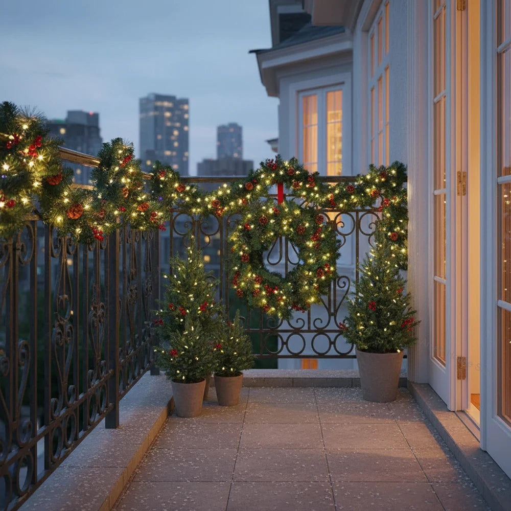 Southern Bloom Pre-Lit Christmas Garland with Pinecones & Red Berries – LED Artificial Rattan Wreath for Doors, Mantels, Trees & Stair Railings