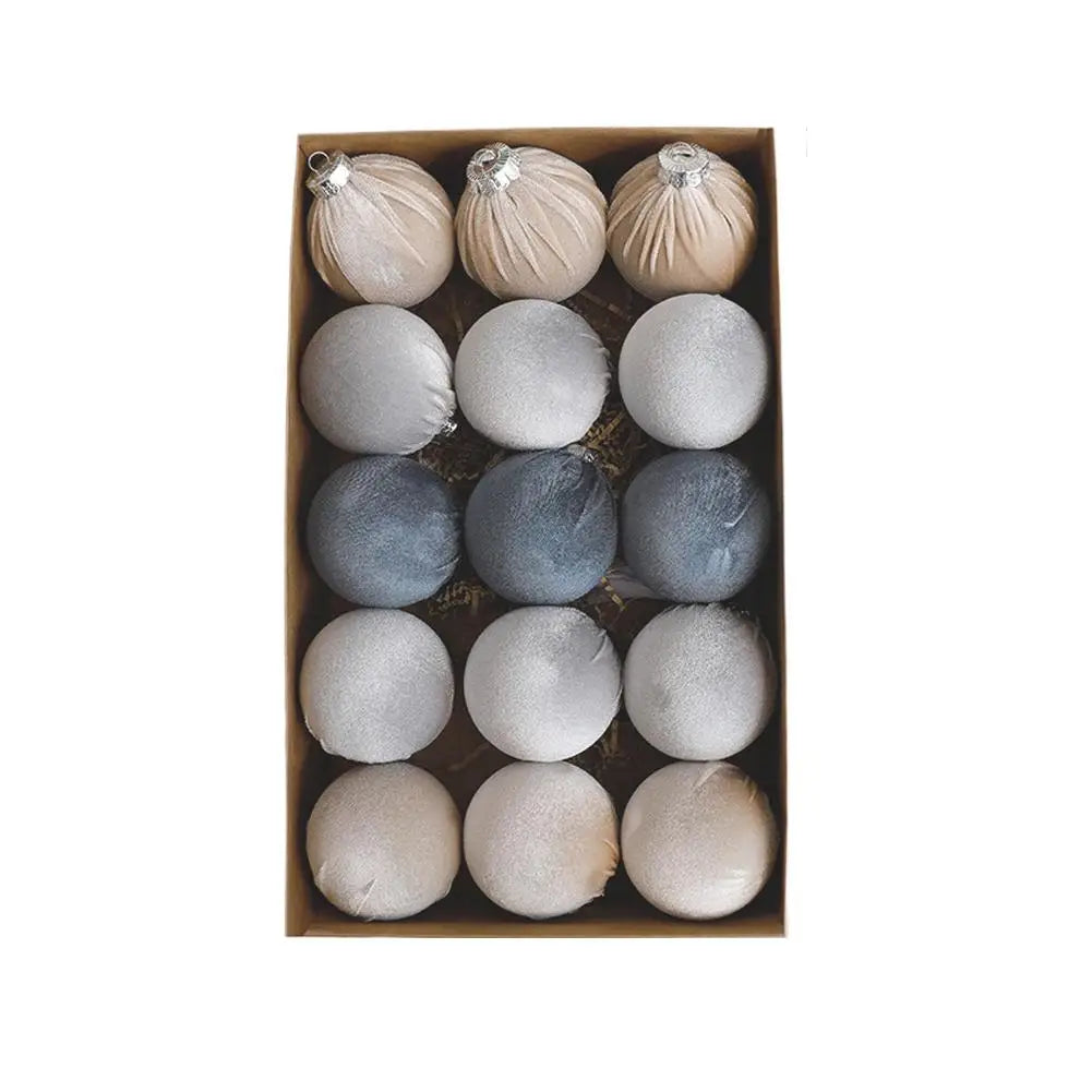 Velvet Christmas Ornaments Set – 15-Piece Hand-Painted Retro Bulbs