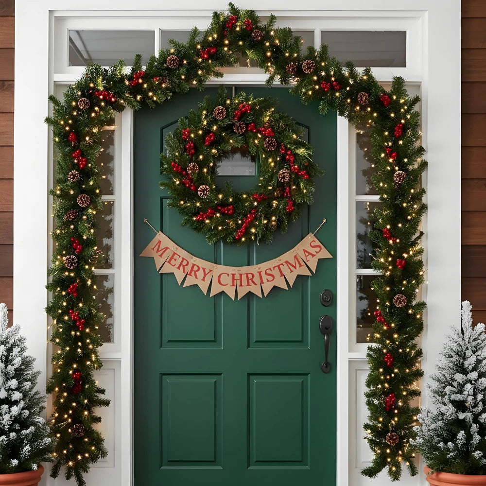 Southern Bloom Pre-Lit Christmas Garland with Pinecones & Red Berries – LED Artificial Rattan Wreath for Doors, Mantels, Trees & Stair Railings