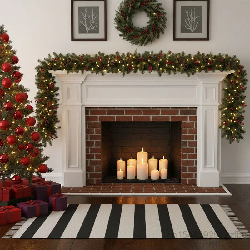 Southern Bloom 2.7M Pre-Lit Christmas Garland with Pinecones & Red Berries – Handmade Artificial Rattan Wreath for Doors, Mantels & Holiday Decor