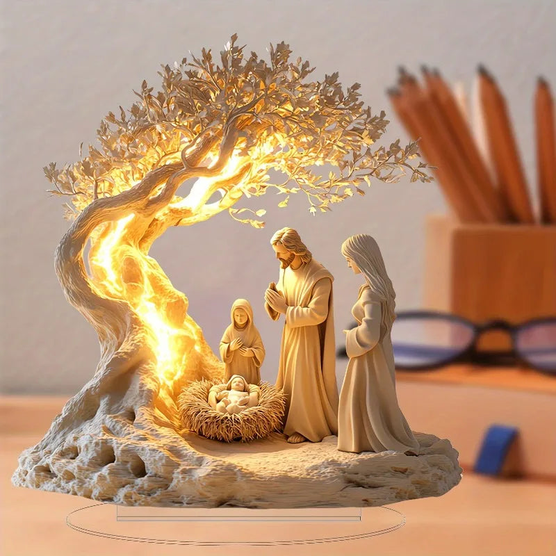 Southern Bloom Acrylic Nativity Scene Décor – Clear Holy Family Desktop Ornament for Tabletop or Living Room Christmas Display