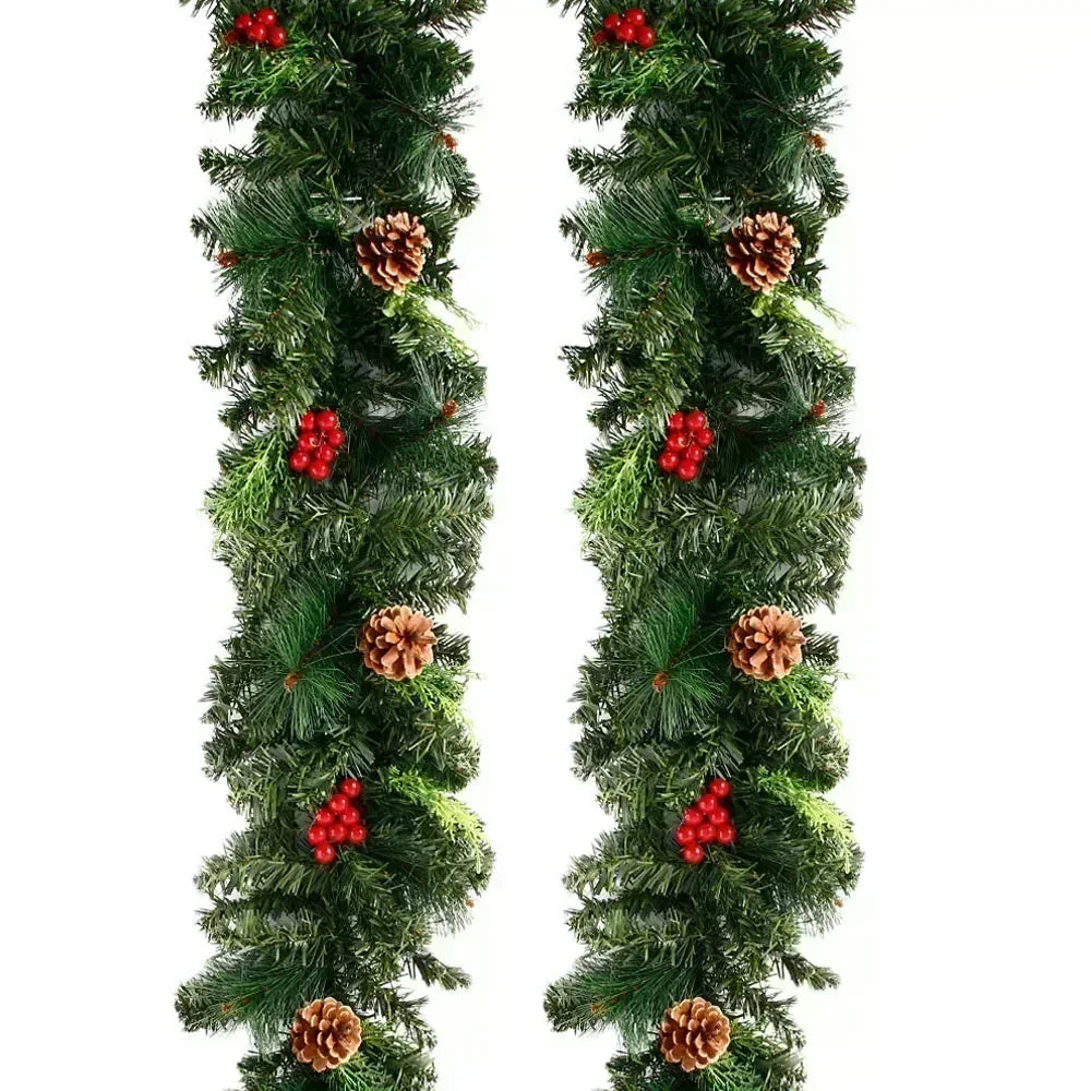 Southern Bloom Pre-Lit Christmas Garland with Pinecones & Red Berries – LED Artificial Rattan Wreath for Doors, Mantels, Trees & Stair Railings