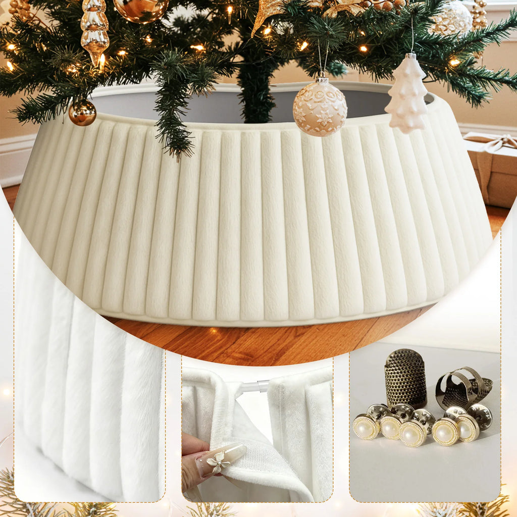 Southern Bloom White Faux Fur Christmas Tree Collar – Plush Tree Skirt Style Base Cover for 7.5ft–9ft Trees | Farmhouse Holiday Décor