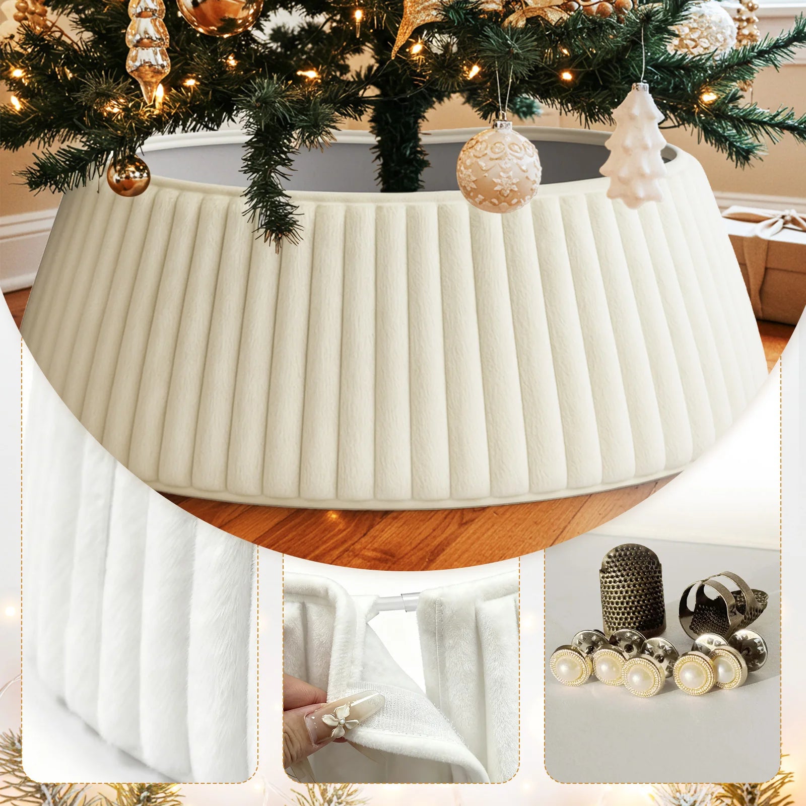 Southern Bloom White Faux Fur Christmas Tree Collar – Plush Tree Skirt Style Base Cover for 7.5ft–9ft Trees | Farmhouse Holiday Décor