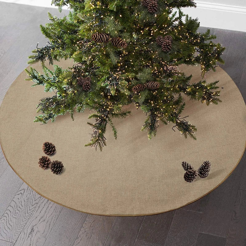 Rustic Burlap Christmas Tree Skirt with White Pom‑Pom Trim – Customizable Sizes