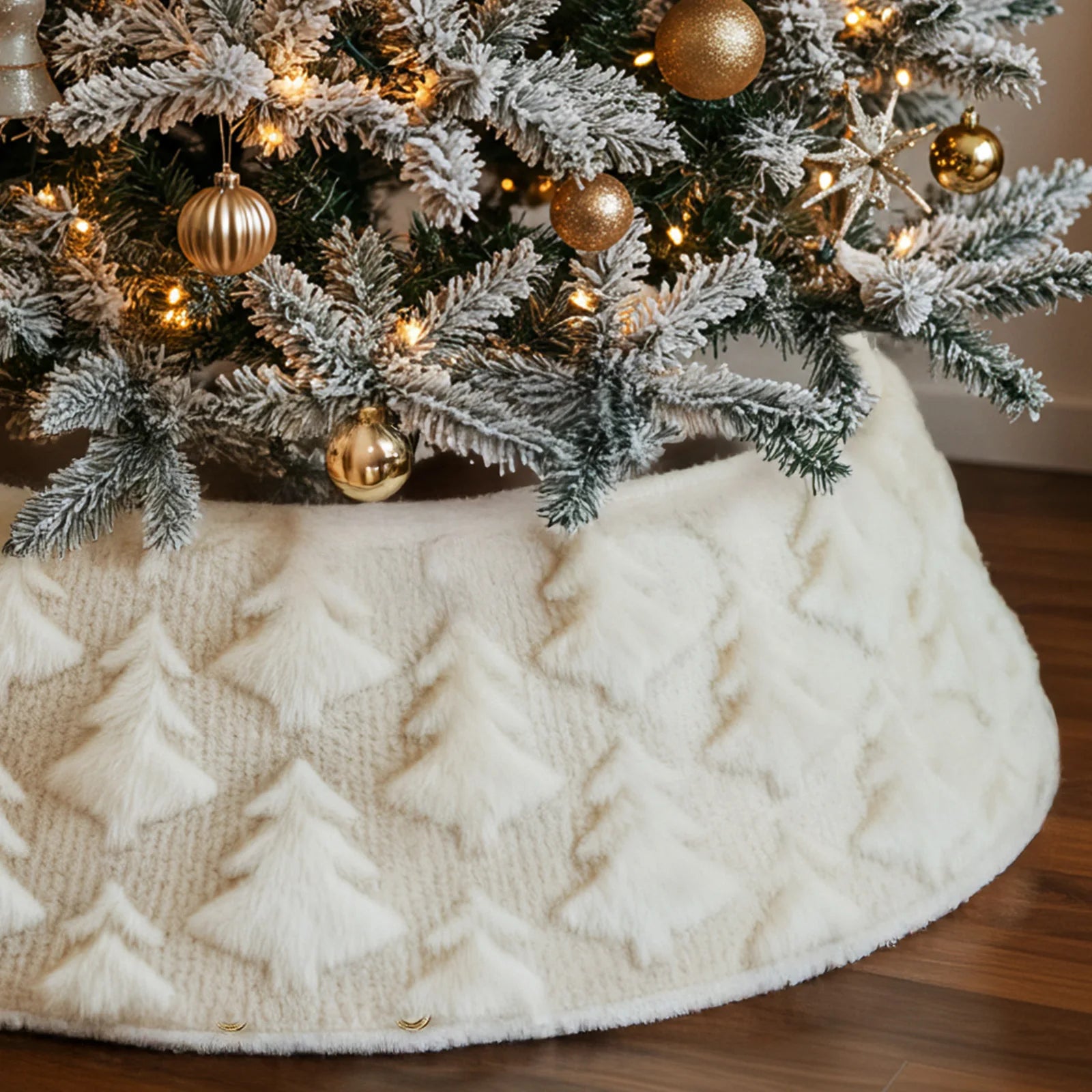 Southern Bloom White Faux Fur Christmas Tree Collar – Plush Tree Skirt Style Base Cover for 7.5ft–9ft Trees | Farmhouse Holiday Décor