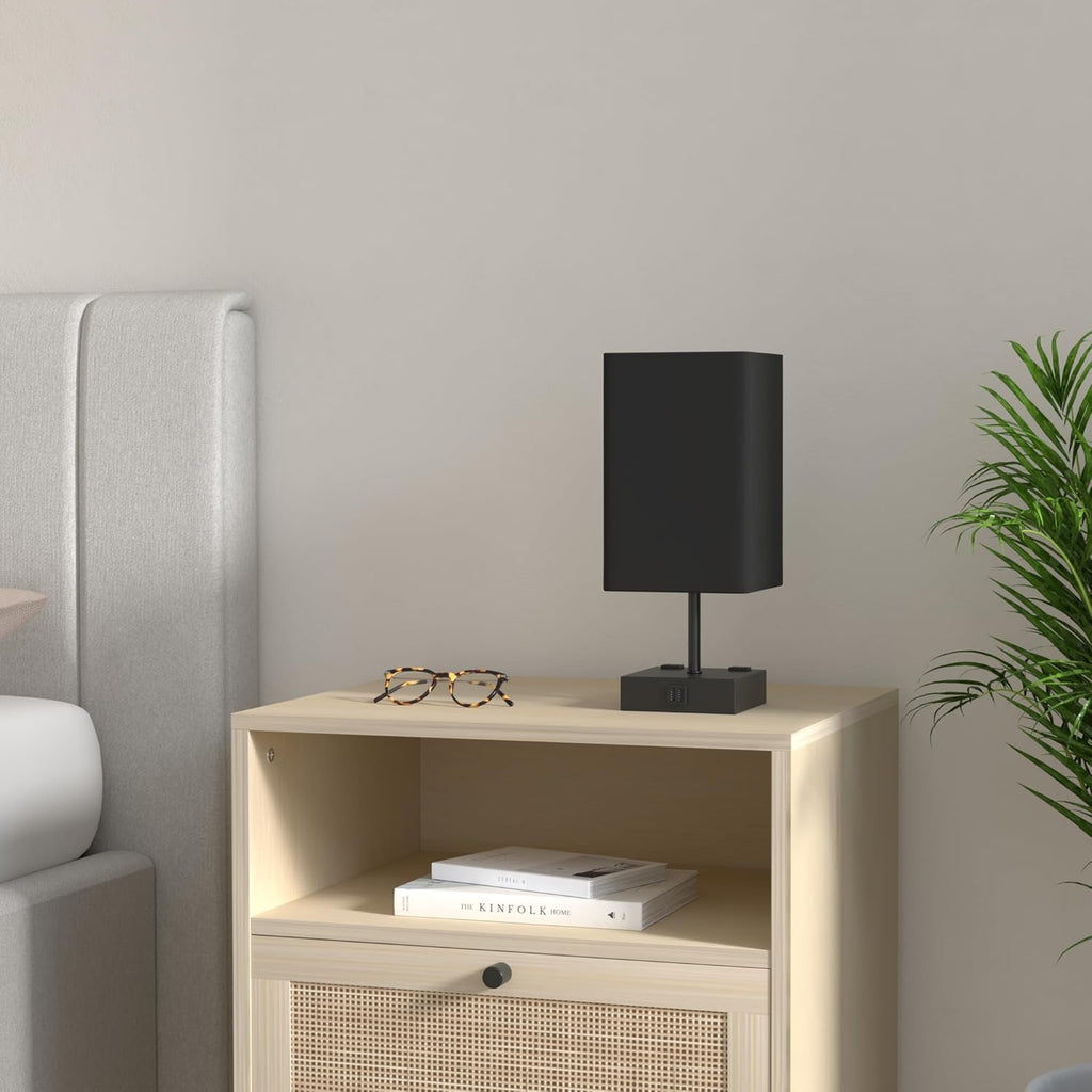3-Way Dimmable Touch Table Lamp with USB Charging Ports – Black Bedside Lamp with Bulb Included