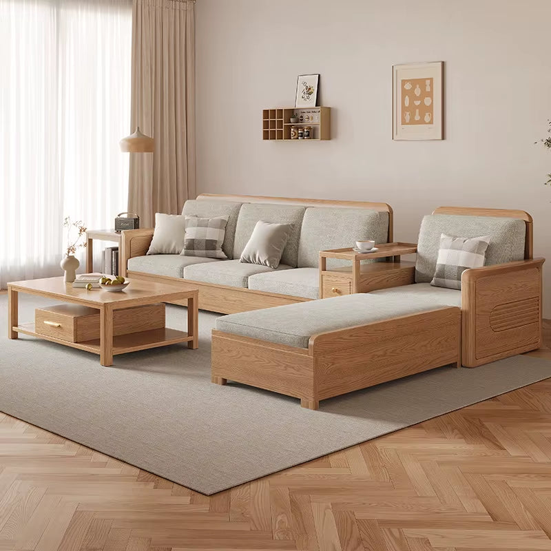 Modern Nordic Ash Wood Solid Sofa Set for Stylish Living Rooms - Perfect for Small and Large Apartments